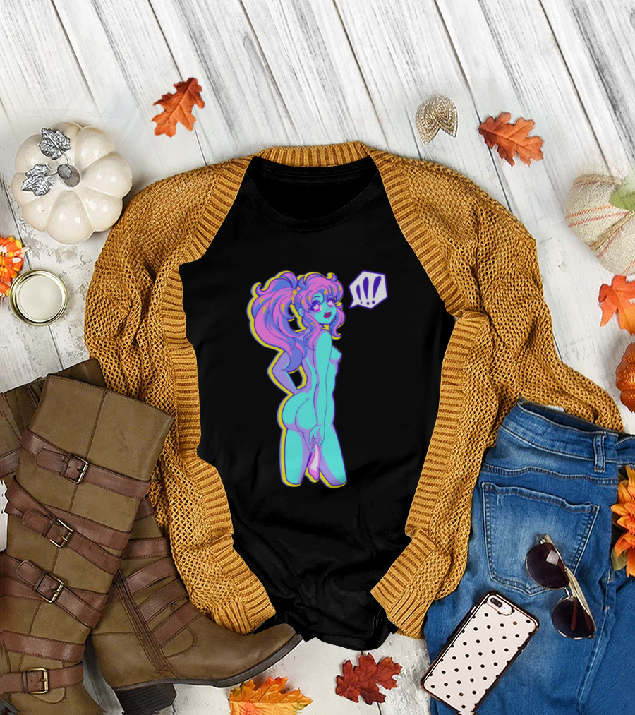 Unwind Neon Anime Woman with Exclamation Marks T-Shirt