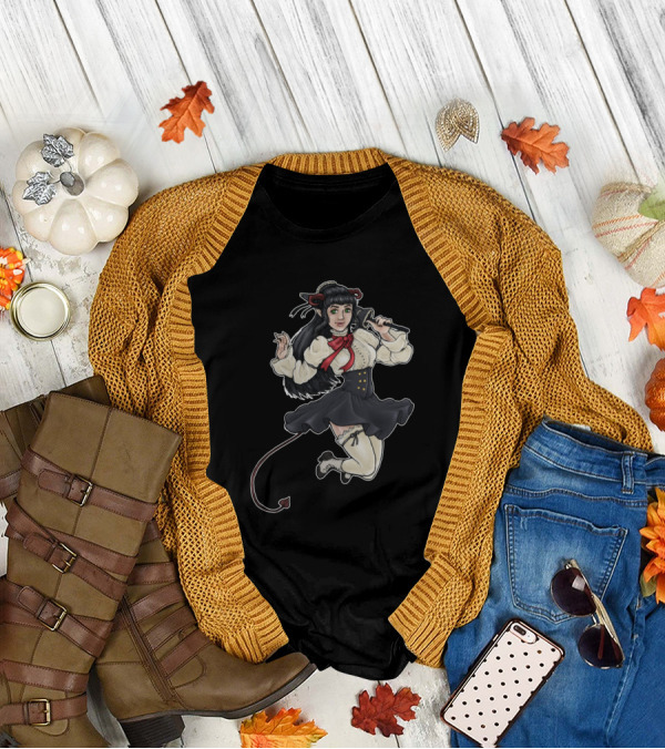 Demon Cutie With Tail By Darkfilly In Vintage Gothic T-Shirt