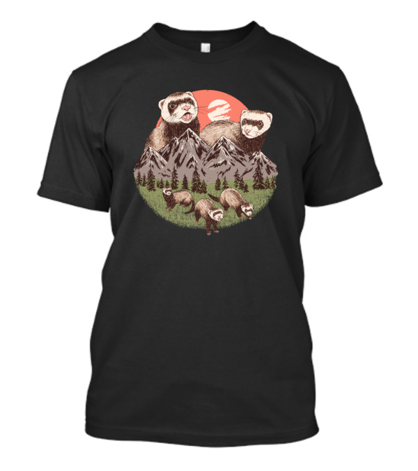 Ferret Mountain Adventure With Playful Ferrets And Scenic Peaks T-Shirt