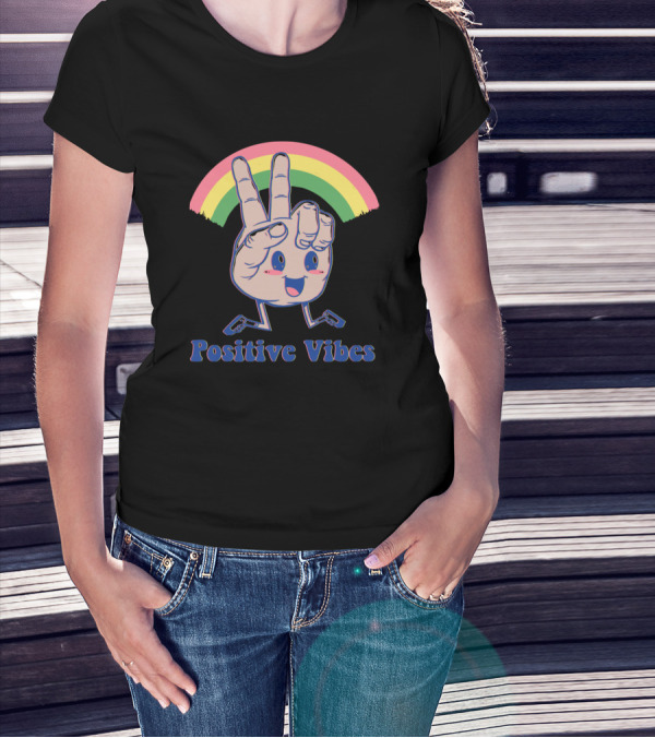 Positive Vibes Rainbow Peace Hand By Vincent Trinidad T-Shirt