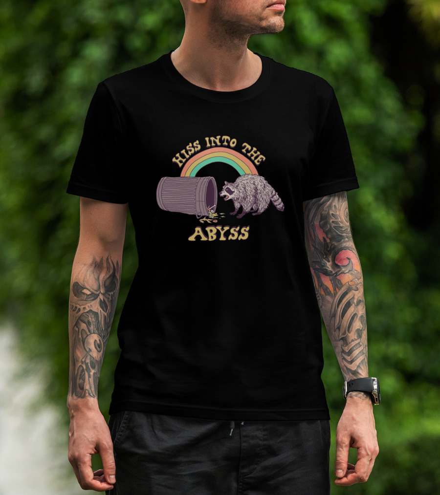 Raccoon Hiss Into The Abyss Rainbow Trash Can T-Shirt