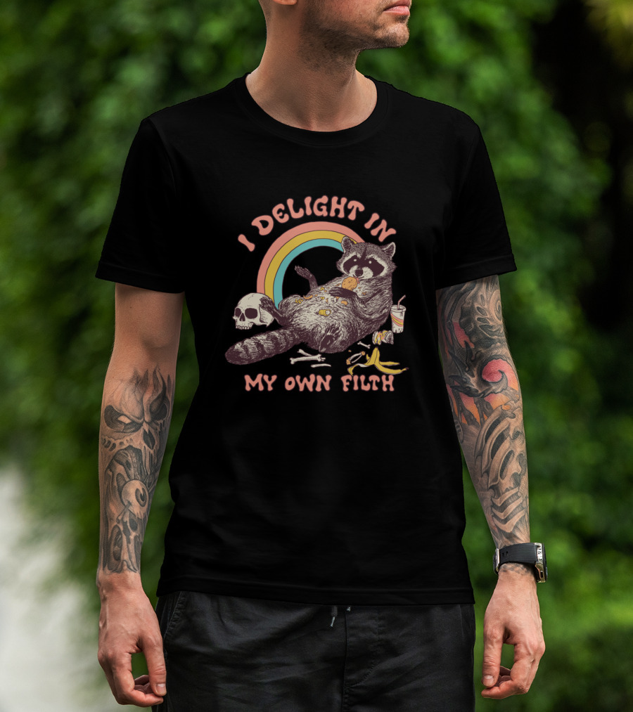 Raccoon Enjoying Messy Delight With Skull And Rainbow T-Shirt