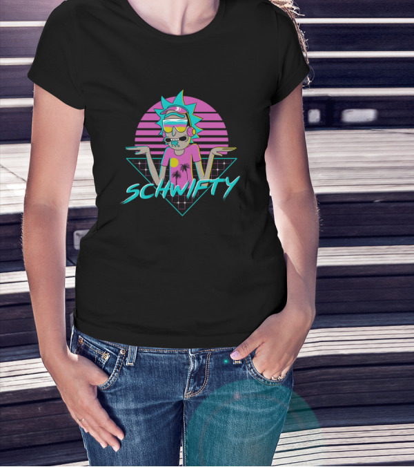 Rad Schwifty Rick And Morty Retro Sunset Palm Trees T-Shirt