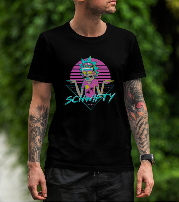Rad Schwifty Rick And Morty Retro Sunset Palm Trees T-Shirt