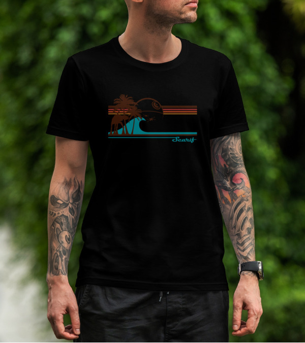 Star Wars Scarif Beach Scene With AT-AT And Death Star T-Shirt