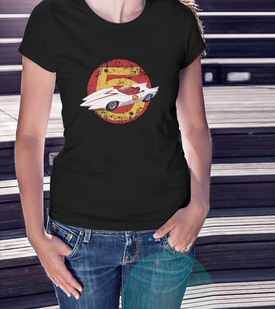 Speed Racer Mach 5 Iconic Racing Car And Number 5 Circle T-Shirt