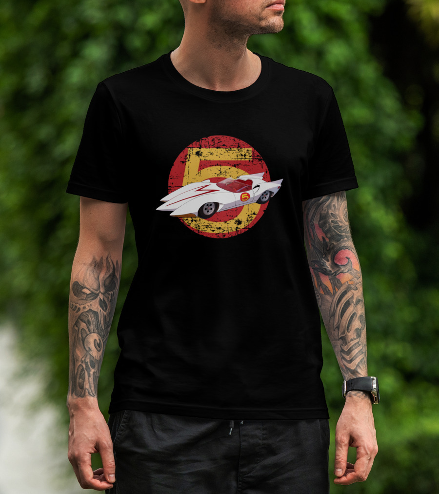 Speed Racer Mach 5 Iconic Racing Car And Number 5 Circle T-Shirt