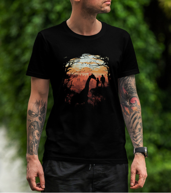 The Last Of Us Silhouette Scene With Giraffe And City Skyline T-Shirt