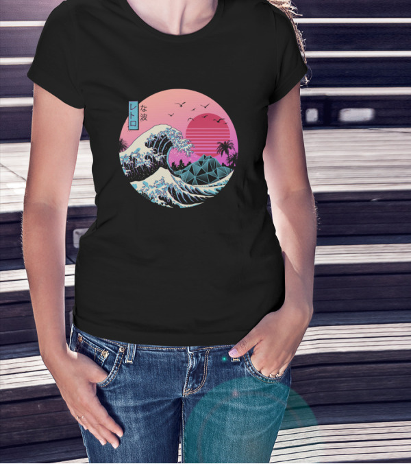Vaporwave The Great Retro Wave Japanese Sunset Aesthetic Ocean Scene T-Shirt