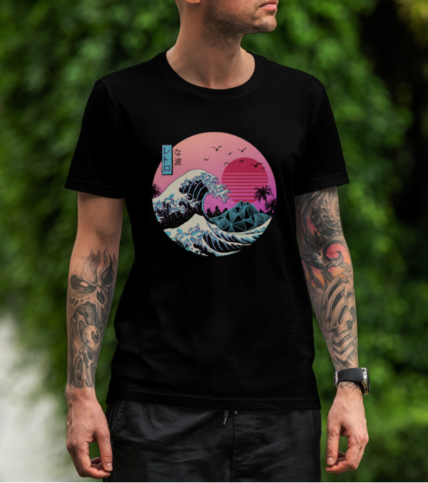 Vaporwave The Great Retro Wave Japanese Sunset Aesthetic Ocean Scene T-Shirt