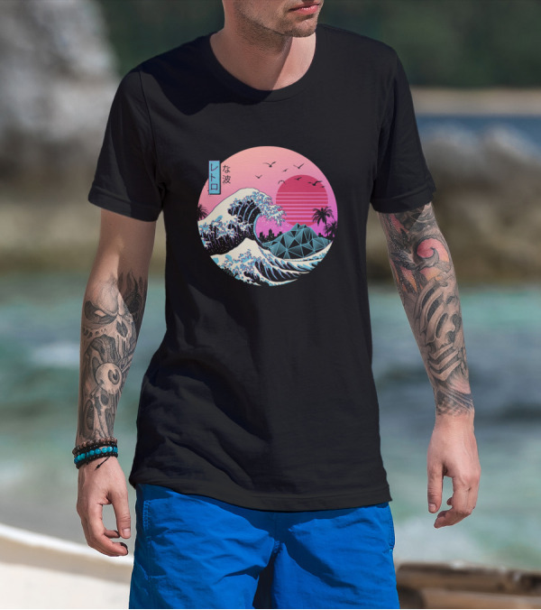 Vaporwave The Great Retro Wave Japanese Sunset Aesthetic Ocean Scene T-Shirt