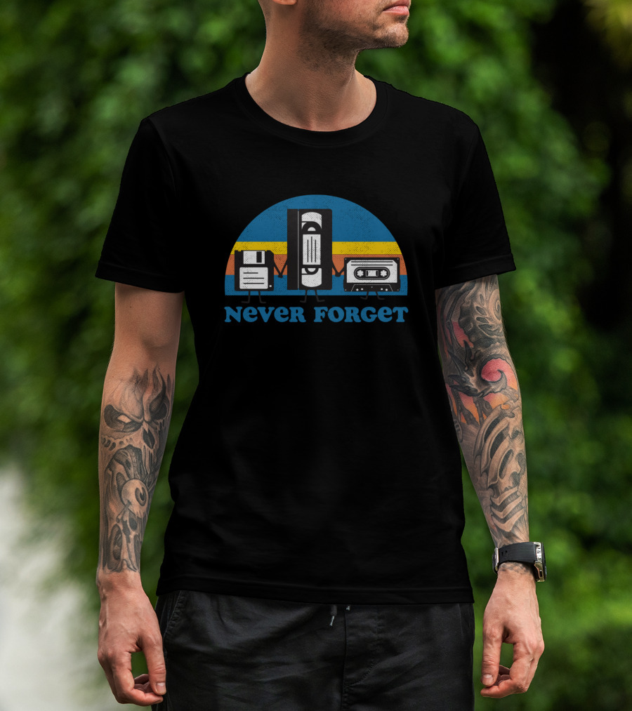 Never Forget VHS Floppy Disk Cassette Tape Retro Nostalgia T-Shirt