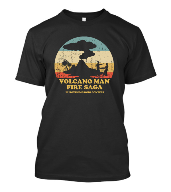 Volcano Man Fire Saga Eurovision Song Contest Retro Silhouette Scene T-Shirt