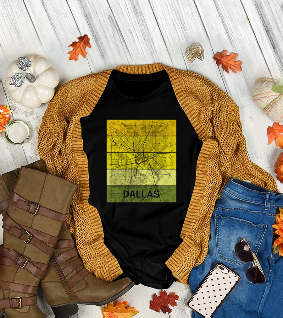 Dallas Texas City Street Map Yellow Gradient T-Shirt