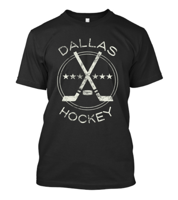 Dallas Hockey Stars Vintage Crossed Sticks And Puck Emblem T-Shirt