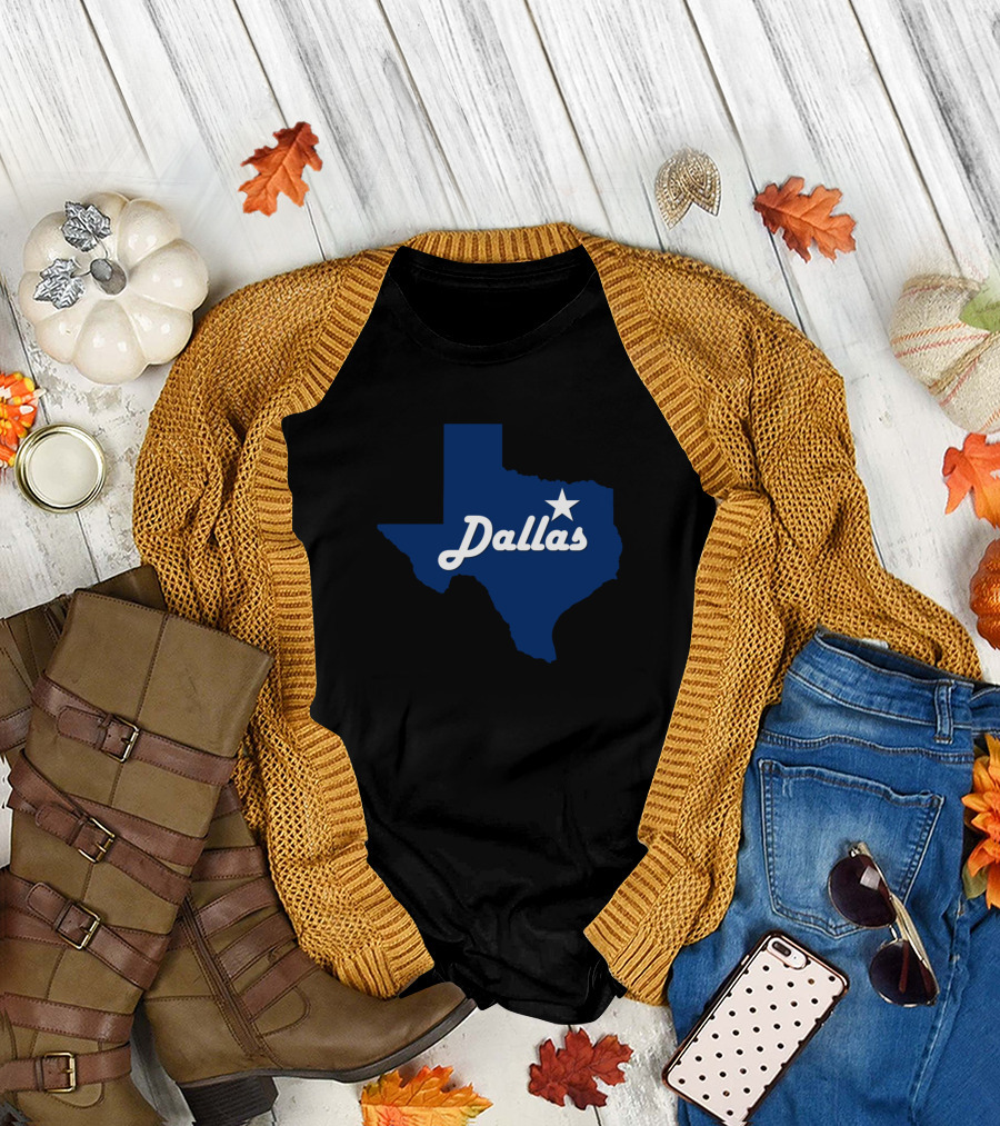 Dallas Texas Lone Star Blue Map Texan T-Shirt
