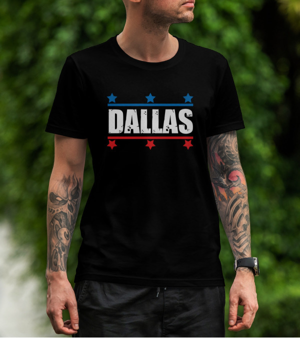 Dallas Texas Tx US Army Style Red Blue Stars T-Shirt