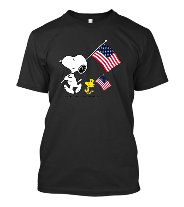 4Th Of July Snoopy Woodstock With American Flag T-Shirt