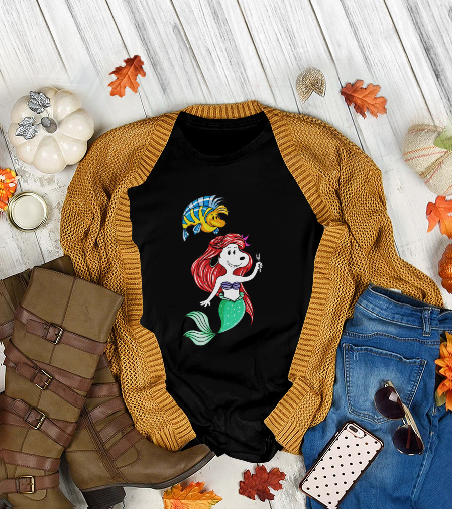 Ariel Snoopy Mermaid with Flounder T-Shirt