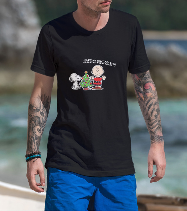 Seasons Greetings Snoopy And Charlie Brown Christmas Tree T-Shirt