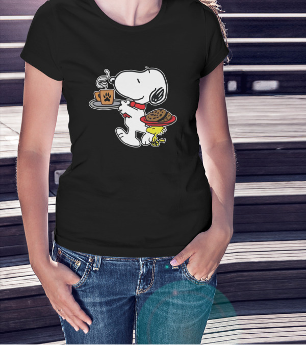 Snoopy Cookies Coffee Paw Print Woodstock T-Shirt