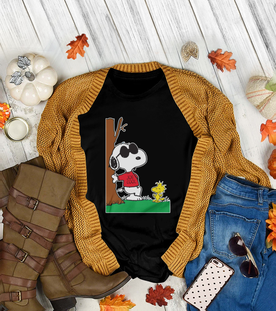 Snoopy Joe Cool and Woodstock Relaxing by the Tree T-Shirt