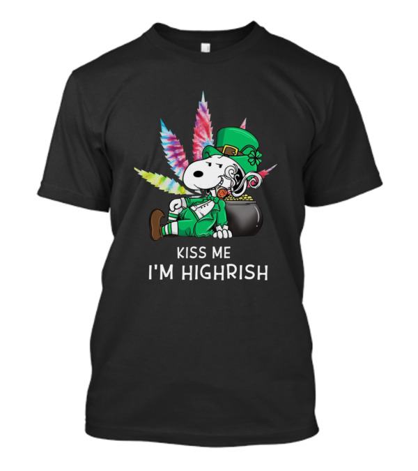 Kiss Me I'm Highrish Snoopy With Leprechaun Hat And Cannabis Leaves T-Shirt