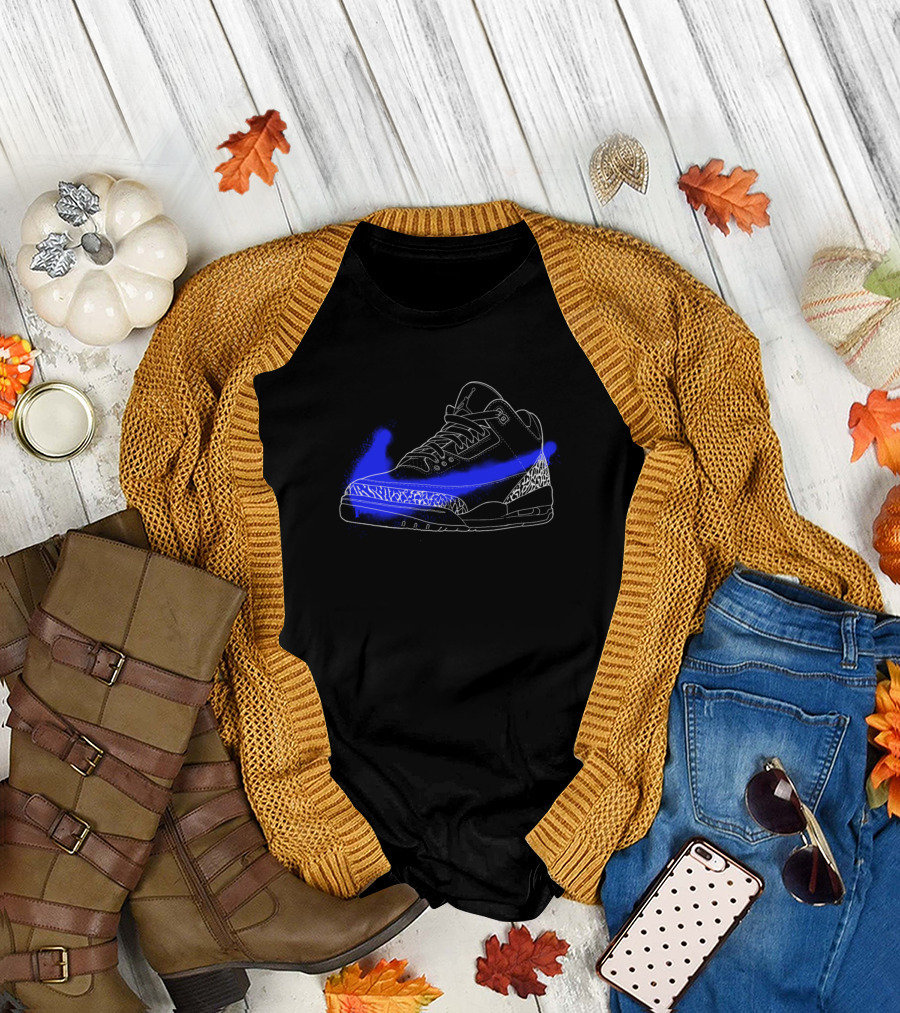Jordan 3 Sneaker Outline with Blue Highlight T-Shirt