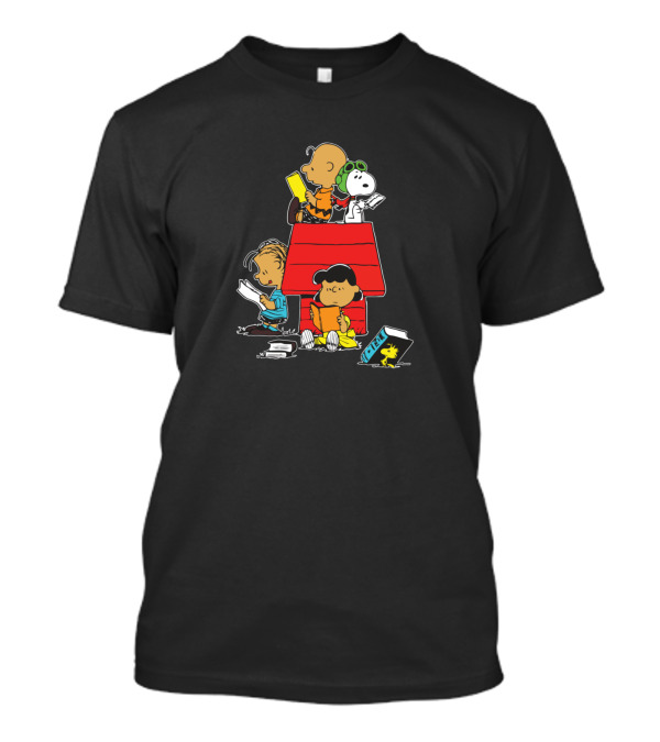 Snoopy Reading Books With Friends On Doghouse T-Shirt