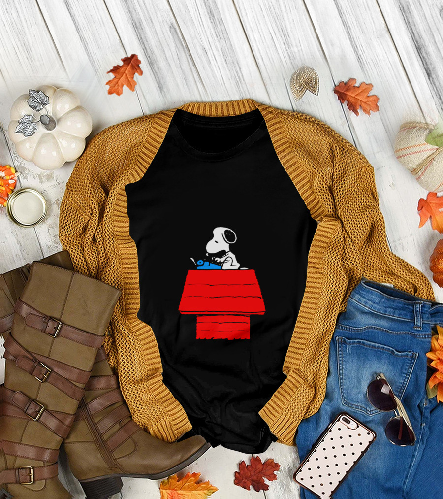It Was a Dark and Stormy Night Snoopy Typing on Doghouse T-Shirt