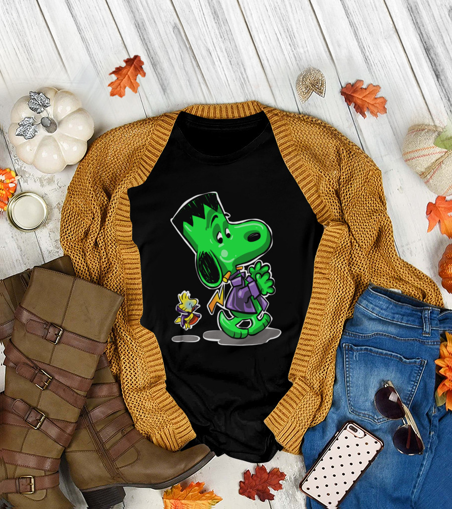 Trick Or Treat Snoopy Frankenstein Woodstock Halloween T-Shirt