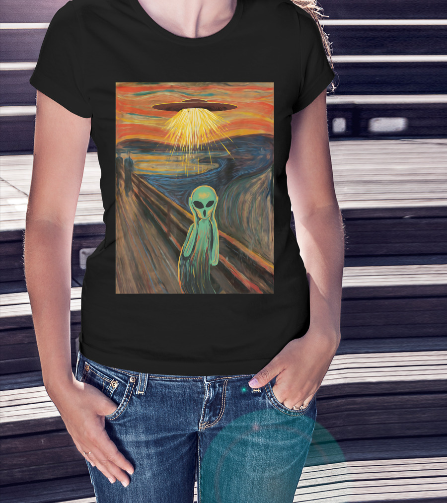 Alien Scream Munch UFO Painting T-Shirt