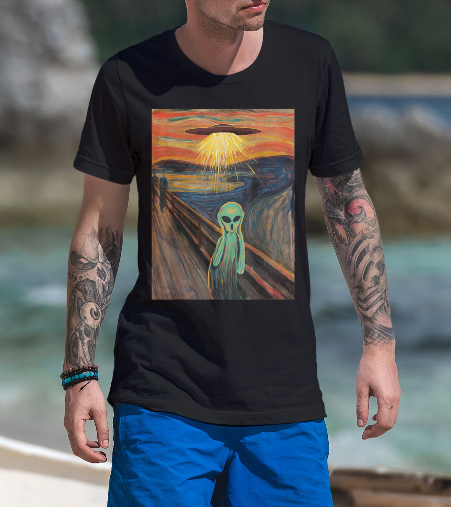 Alien Scream Munch UFO Painting T-Shirt