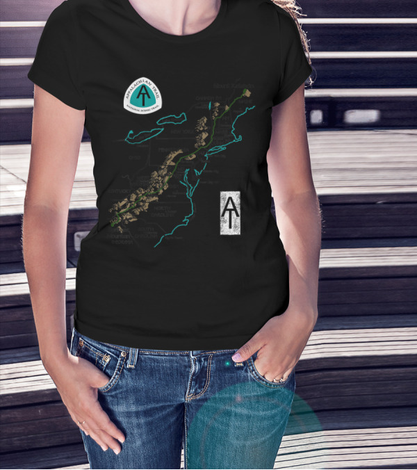 Appalachian Trail National Scenic Trail Map With Mount Katahdin And Springer Mountain T-Shirt