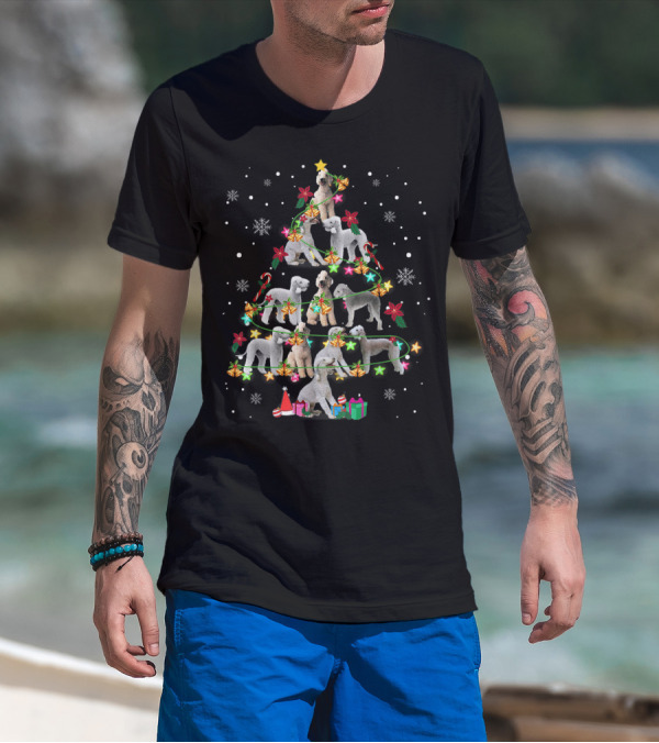 Bedlington Terrier Christmas Tree With Snowflakes And Gifts T-Shirt