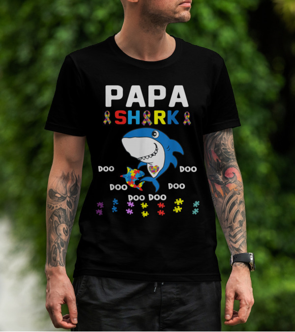 Papa Shark Jigsaw Autism Awareness Doo Doo Doo T-Shirt