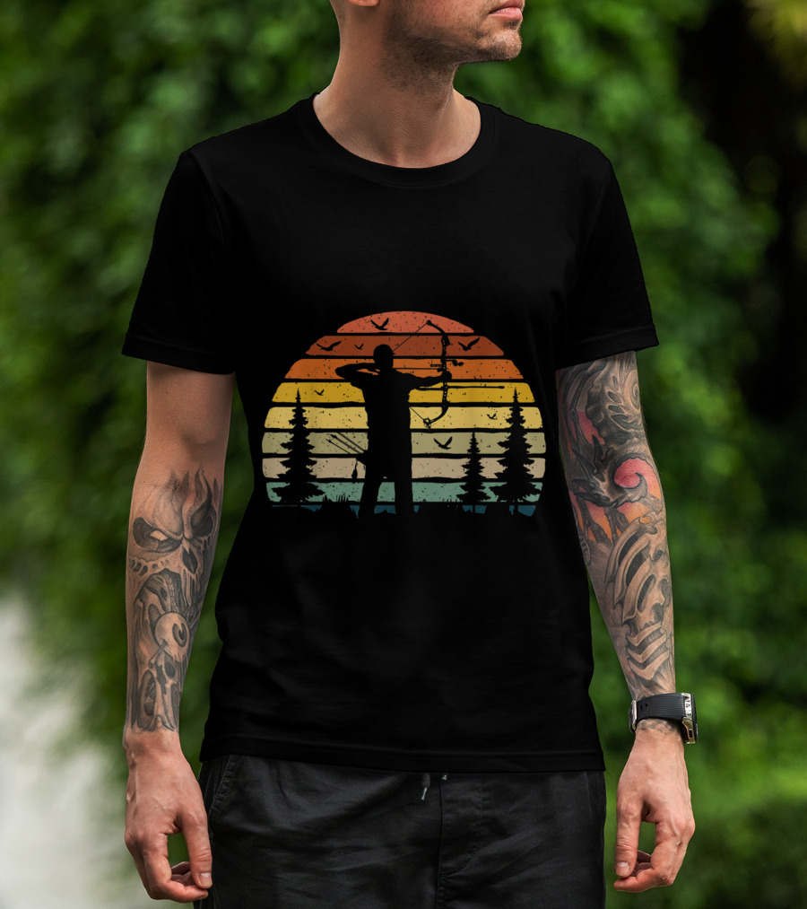 Archery Dad Daddy Archer Best Retro Sunset T-Shirt