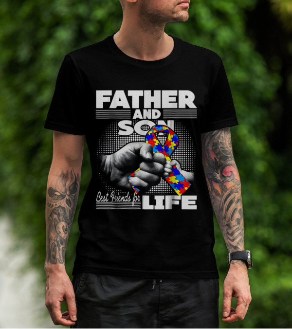 Father And Son Best Friends For Life Autism Awareness Puzzle T-Shirt