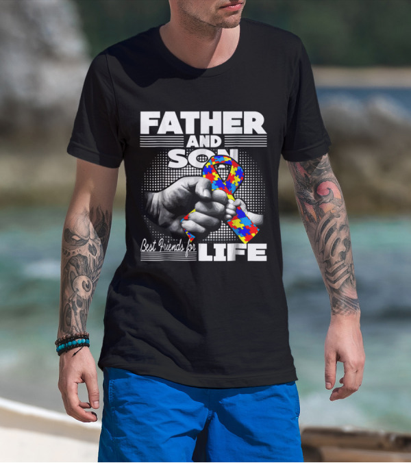 Father And Son Best Friends For Life Autism Awareness Puzzle T-Shirt
