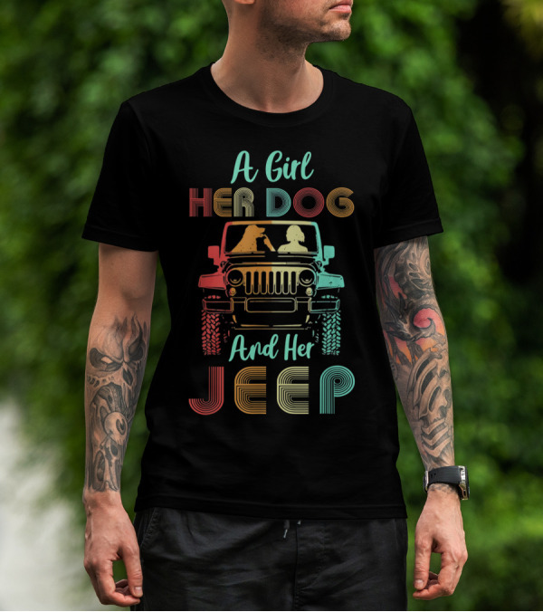 A Girl Her Dog And Her Jeep Vintage Adventure T-Shirt