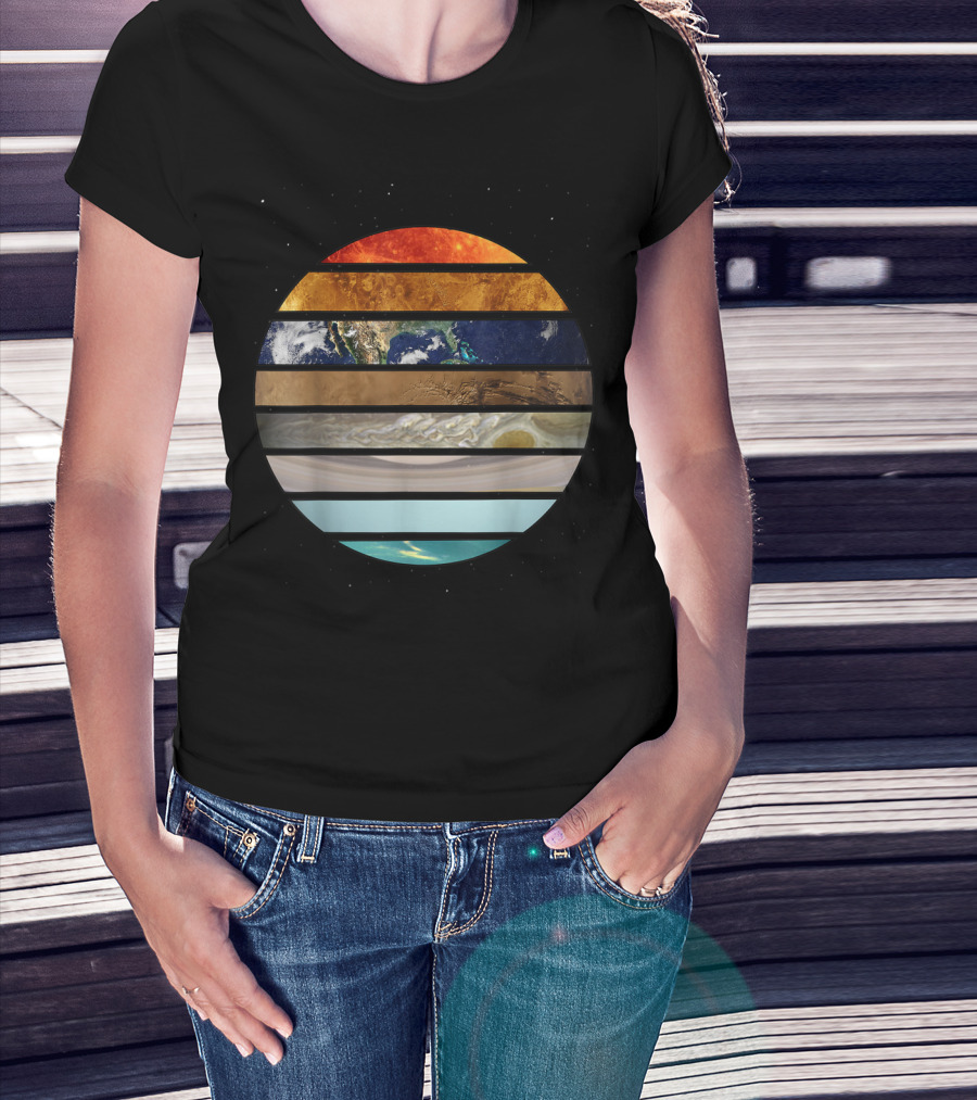 Amazing Planet Great Astronomy Solar System Stripes T-Shirt