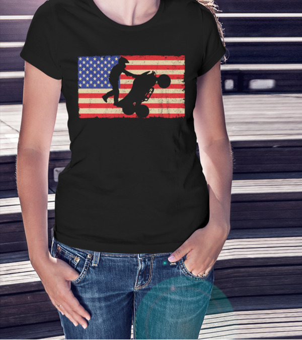 American Flag ATV Rider Wheelie Quad Bike Cool T-Shirt