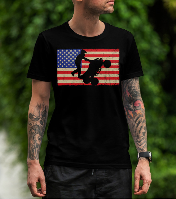 American Flag ATV Rider Wheelie Quad Bike Cool T-Shirt