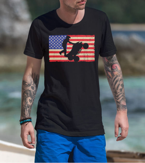 American Flag ATV Rider Wheelie Quad Bike Cool T-Shirt