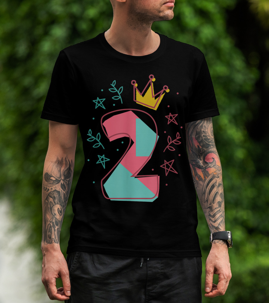 2Nd Birthday Crown Star Leaves 2 Years Old T-Shirt
