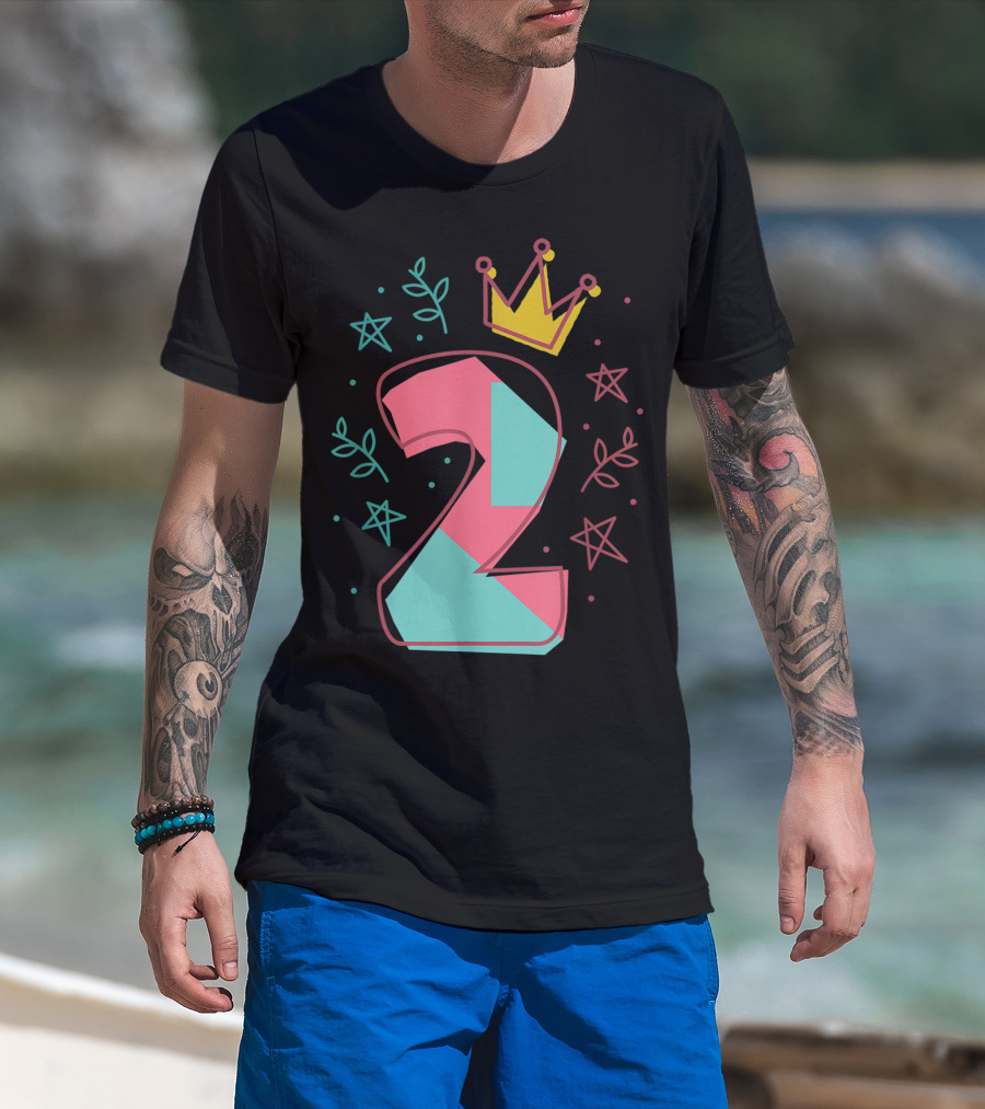 2Nd Birthday Crown Star Leaves 2 Years Old T-Shirt