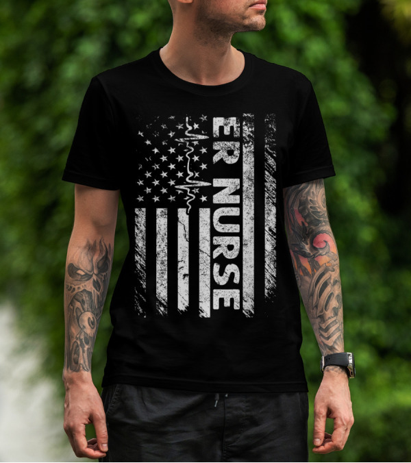ER Nurse Distressed Flag Emergency T-Shirt