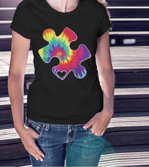 Tie-Dye Puzzle Heart Autism Awareness T-Shirt