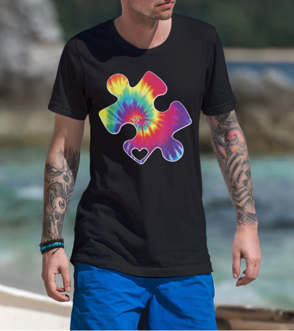 Tie-Dye Puzzle Heart Autism Awareness T-Shirt
