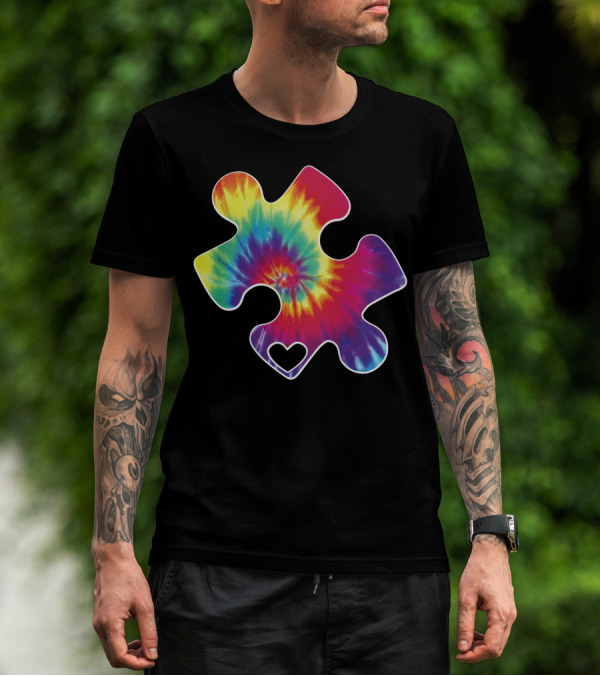 Tie-Dye Puzzle Piece Heart Cool Autism Awareness T-Shirt